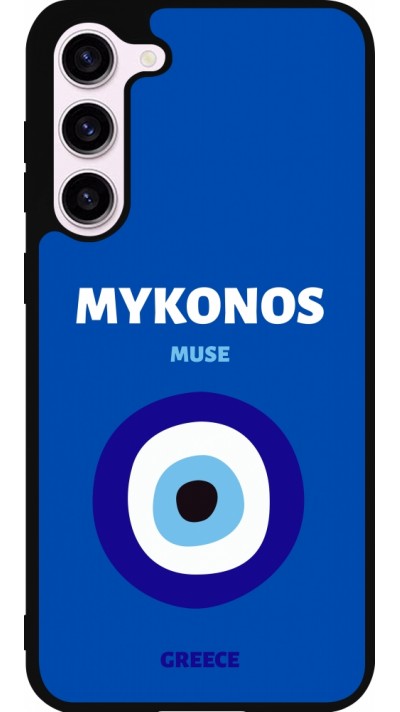 Coque Samsung Galaxy S23+ - Silicone rigide noir Pop Summer Destination Mykonos Coque Samsung Galaxy S23+ - Silicone rigide noir Pop Summer Destination Mykonos