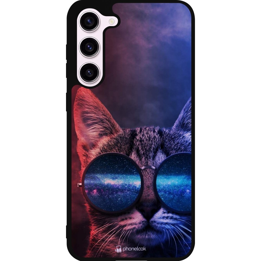 Coque Samsung Galaxy S23+ - Silicone rigide noir Red Blue Cat Glasses