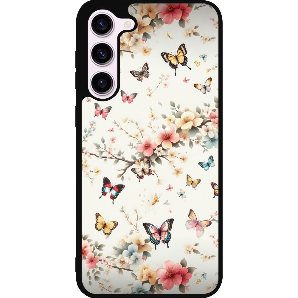 Coque Samsung Galaxy S23+ - Silicone rigide noir Spring 25 Papillons Légers
