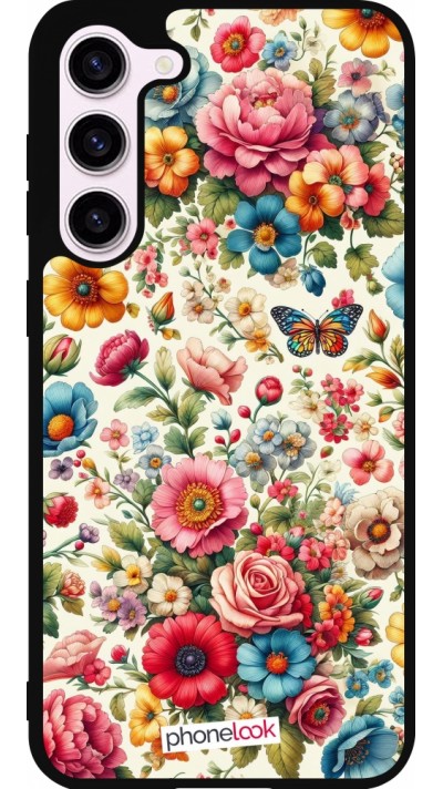 Coque Samsung Galaxy S23+ - Silicone rigide noir Spring 25 printemps fleuri