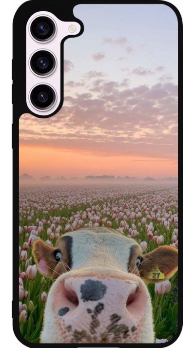 Coque Samsung Galaxy S23+ - Silicone rigide noir Cow with tulips 2026