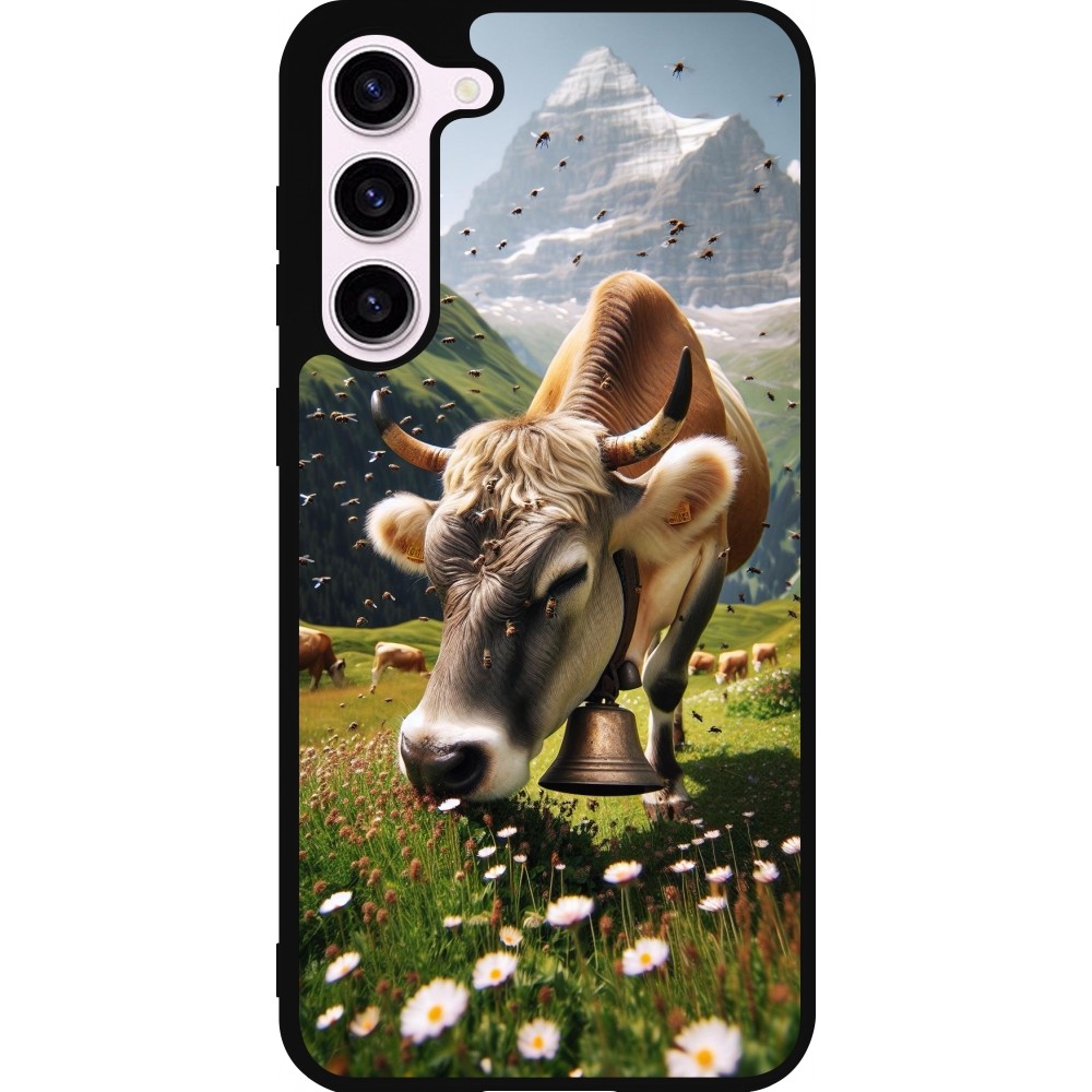 Coque Samsung Galaxy S23+ - Silicone rigide noir Vache montagne Valais