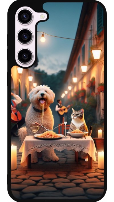 Coque Samsung Galaxy S23+ - Silicone rigide noir Valentine 2024 Dog & Cat Candlelight
