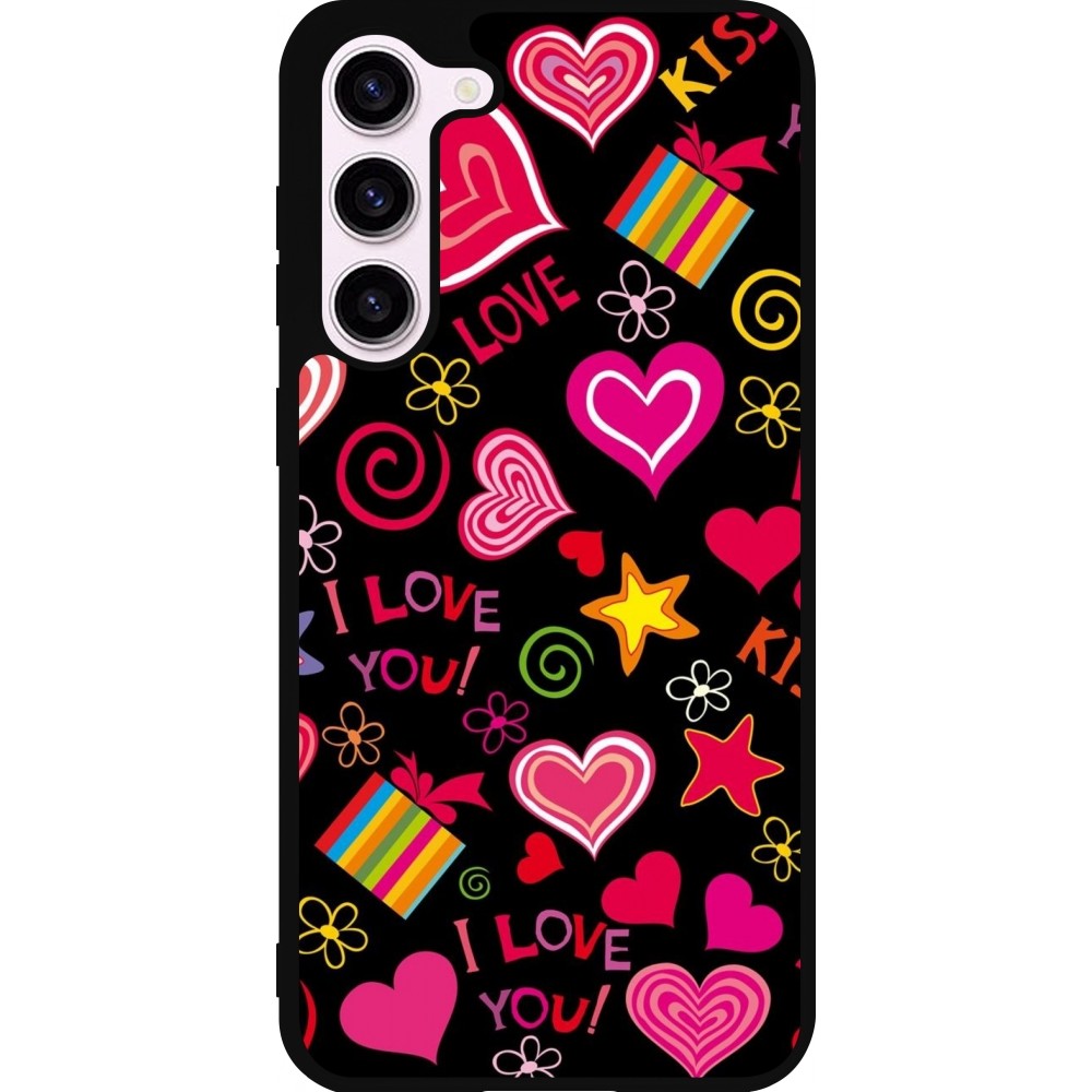 Coque Samsung Galaxy S23+ - Silicone rigide noir Valentine 2023 love symbols