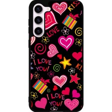 Coque Samsung Galaxy S23+ - Silicone rigide noir Valentine 2023 love symbols