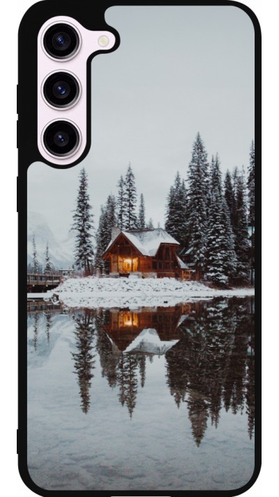 Coque Samsung Galaxy S23+ - Silicone rigide noir Winter 25 Winter house forest afternoon