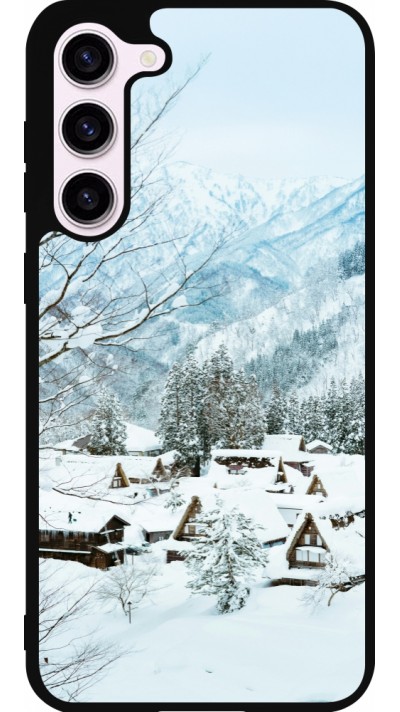 Coque Samsung Galaxy S23+ - Silicone rigide noir Winter 25 Winter snowy landscape