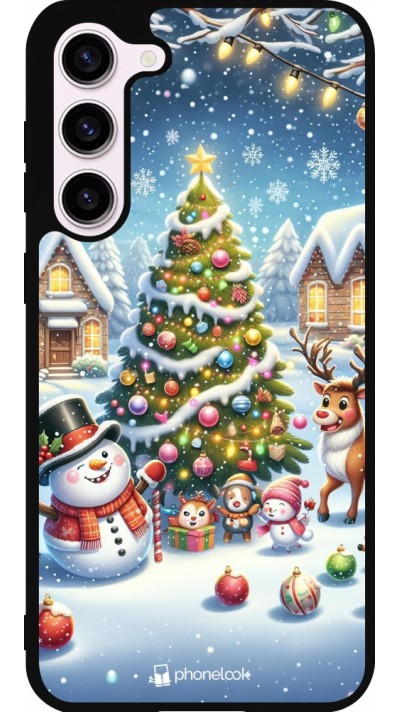 Coque Samsung Galaxy S23+ - Silicone rigide noir Noël 2023 bonhomme de neige et sapin Coque Samsung Galaxy S23+ - Silicone rigide noir Noël 2023 bonhomme de neige et sapin