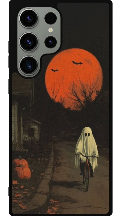 Coque Samsung Galaxy S23 Ultra - Silicone rigide noir Halloween 2025 Ghost on a bicycle