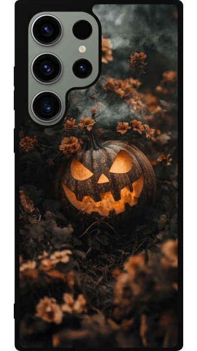Coque Samsung Galaxy S23 Ultra - Silicone rigide noir Halloween 2025 Pumpkin with flowers