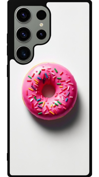 Samsung Galaxy S23 Ultra Case Hülle - Silikon schwarz Weisser Hintergrund, pinker Donut