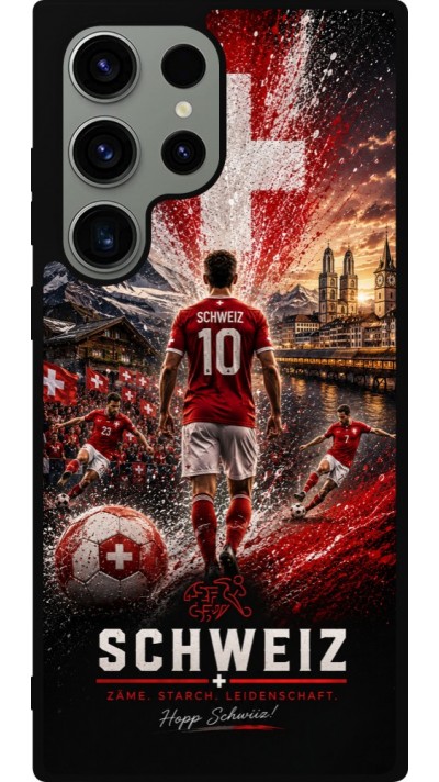 Coque Samsung Galaxy S23 Ultra - Silicone rigide noir Football Schweiz splash 2026