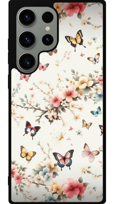 Coque Samsung Galaxy S23 Ultra - Silicone rigide noir Spring 25 Papillons Légers