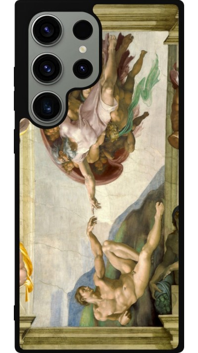 Coque Samsung Galaxy S23 Ultra - Silicone rigide noir Tableau art - La Création d’Adam - Michel-Ange