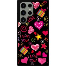 Coque Samsung Galaxy S23 Ultra - Silicone rigide noir Valentine 2023 love symbols