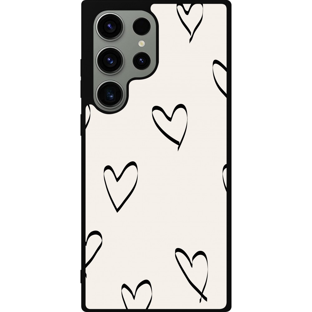 Coque Samsung Galaxy S23 Ultra - Silicone rigide noir Valentine 2023 minimalist hearts