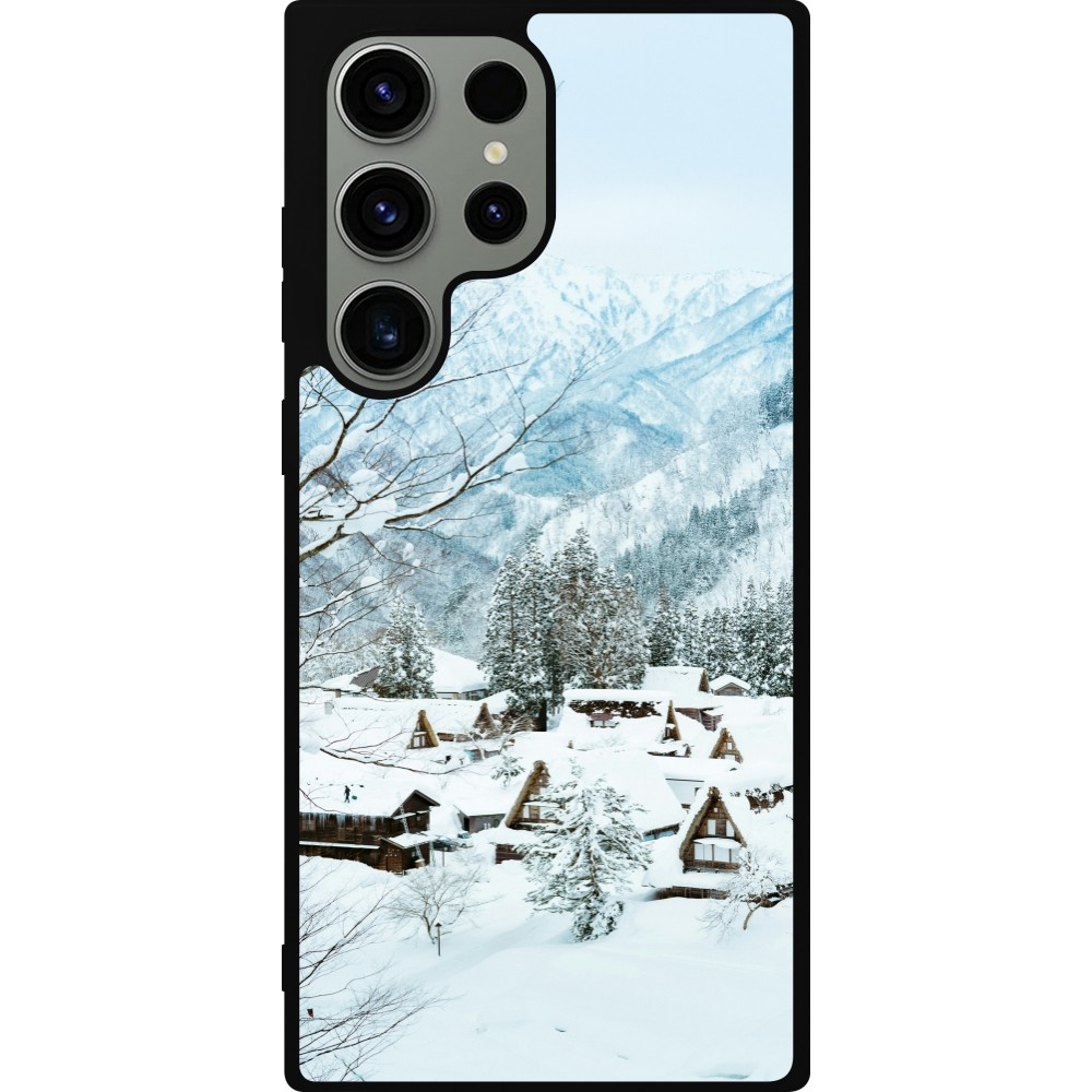 Coque Samsung Galaxy S23 Ultra - Silicone rigide noir Winter 25 Winter snowy landscape