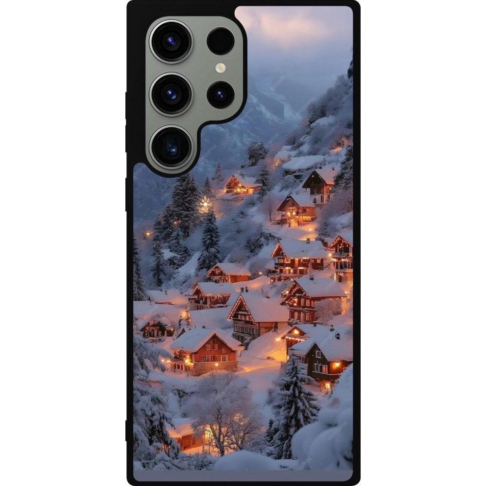 Coque Samsung Galaxy S23 Ultra - Silicone rigide noir Winter 25 Winter snowy village