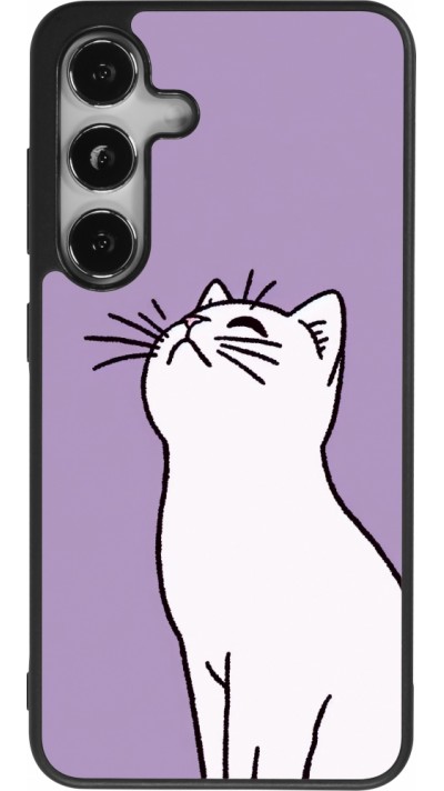 Coque Samsung Galaxy S24 - Silicone rigide noir Chat sur fond violet