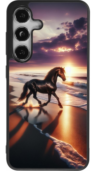Coque Samsung Galaxy S24 - Silicone rigide noir Cheval majestueux plage