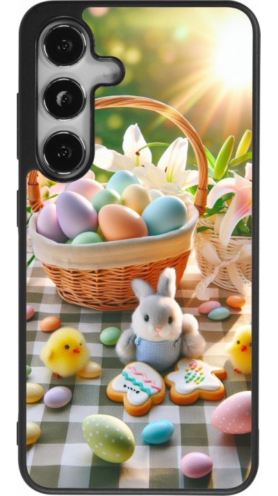 Coque Samsung Galaxy S24 - Silicone rigide noir Easter 2025 Panier Pâques