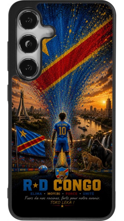 Coque Samsung Galaxy S24 - Silicone rigide noir Football République démocratique du Congo splash 2026