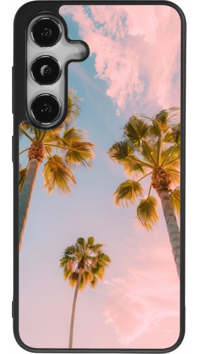 Coque Samsung Galaxy S24 - Silicone rigide noir Summer 2025 Palmiers