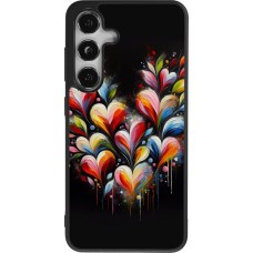 Coque Samsung Galaxy S24 - Silicone rigide noir Valentine 2024 Coeur Noir Abstrait