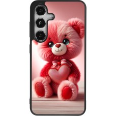 Coque Samsung Galaxy S24 - Silicone rigide noir Valentine 2024 Ourson rose