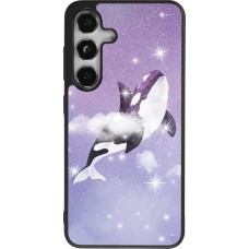 Coque Samsung Galaxy S24 - Silicone rigide noir Whale in sparking stars