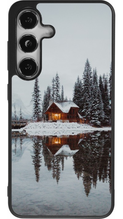 Coque Samsung Galaxy S24 - Silicone rigide noir Winter 25 Winter house forest afternoon