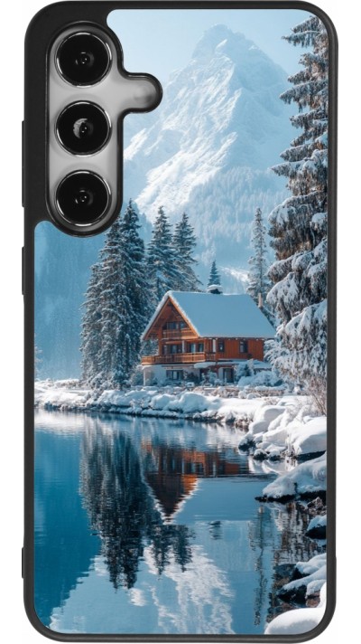 Coque Samsung Galaxy S24 - Silicone rigide noir Winter 25 Winter house forest day