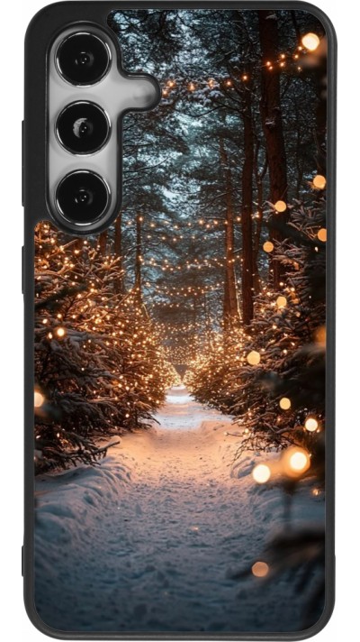 Coque Samsung Galaxy S24 - Silicone rigide noir Winter 25 Winter snowy road