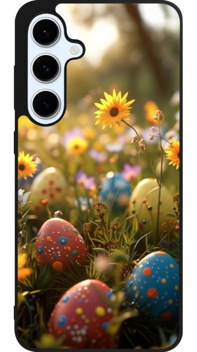 Coque Samsung Galaxy S24 FE - Silicone rigide noir Easter 2026 Decorated eggs