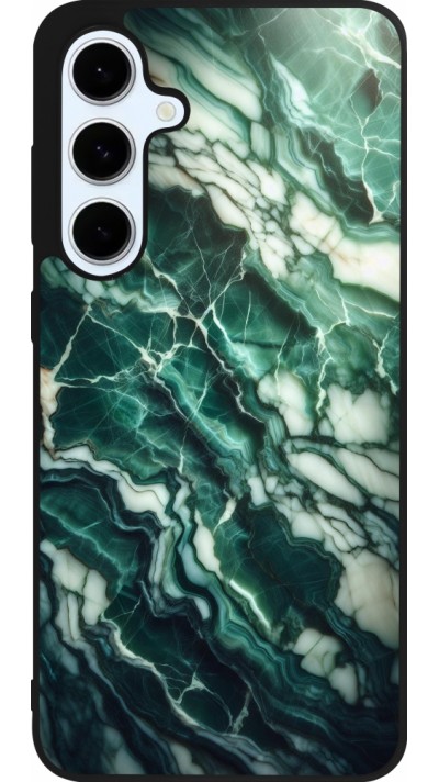 Coque Samsung Galaxy S24 FE - Silicone rigide noir Marbre vert majestueux Coque Samsung Galaxy S24 FE - Silicone rigide noir Marbre vert majestueux