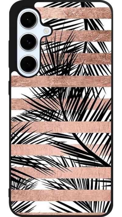 Coque Samsung Galaxy S24 FE - Silicone rigide noir Palm trees gold stripes Coque Samsung Galaxy S24 FE - Silicone rigide noir Palm trees gold stripes