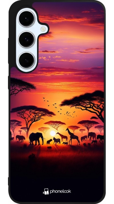 Coque Samsung Galaxy S24 FE - Silicone rigide noir Safari sunset wildlife Coque Samsung Galaxy S24 FE - Silicone rigide noir Safari sunset wildlife