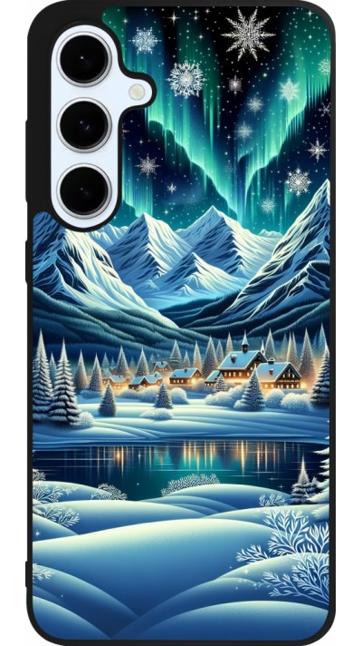 Coque Samsung Galaxy S24 FE - Silicone rigide noir Snowy Mountain Village Lake night