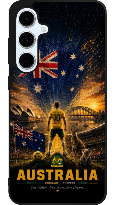Coque Samsung Galaxy S24 FE - Silicone rigide noir Football Australie splash 2026