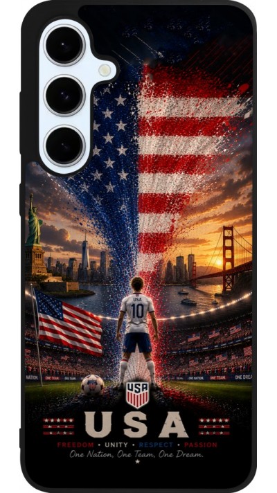 Coque Samsung Galaxy S24 FE - Silicone rigide noir Football États-Unis splash 2026