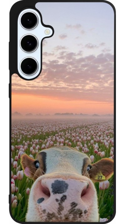 Coque Samsung Galaxy S24 FE - Silicone rigide noir Cow with tulips 2026