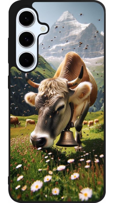 Coque Samsung Galaxy S24 FE - Silicone rigide noir Vache montagne Valais Coque Samsung Galaxy S24 FE - Silicone rigide noir Vache montagne Valais