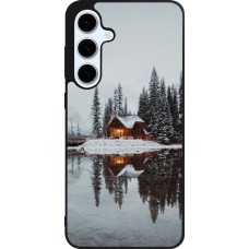 Coque Samsung Galaxy S24 FE - Silicone rigide noir Winter 25 Winter house forest afternoon