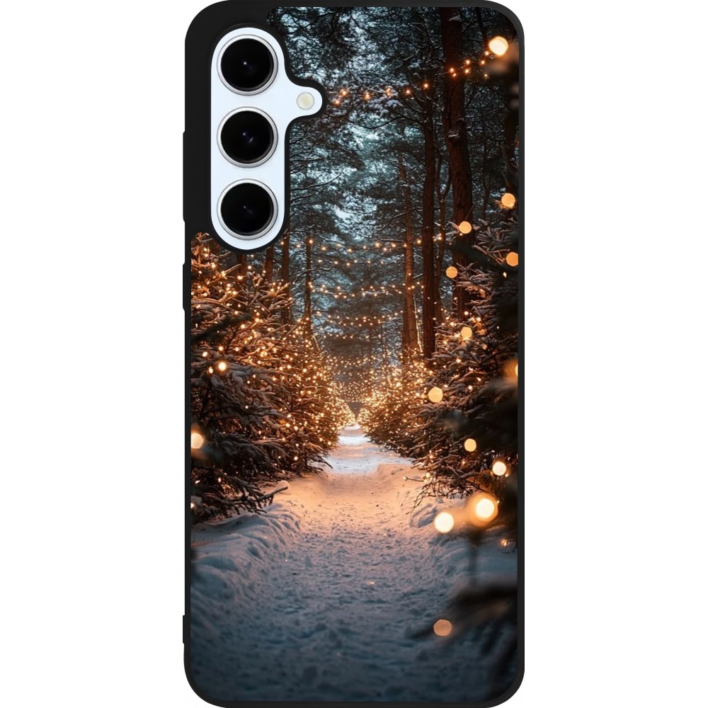 Coque Samsung Galaxy S24 FE - Silicone rigide noir Winter 25 Winter snowy road