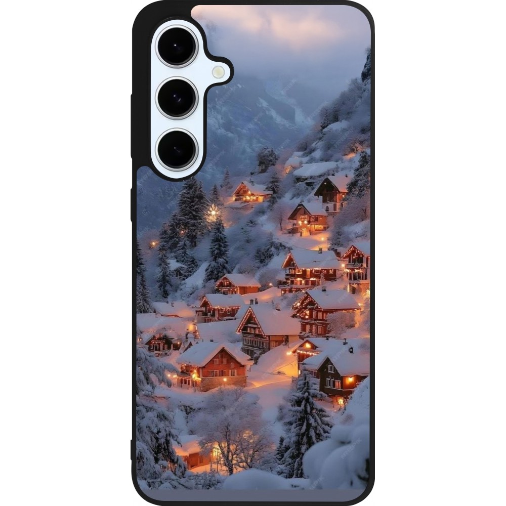 Coque Samsung Galaxy S24 FE - Silicone rigide noir Winter 25 Winter snowy village