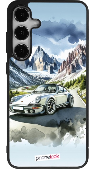 Coque Samsung Galaxy S24+ - Silicone rigide noir Porsche 911 Mountain Watercolor
