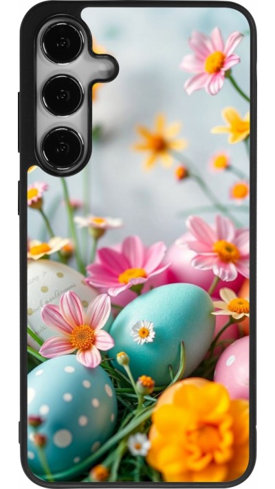 Coque Samsung Galaxy S24+ - Silicone rigide noir Easter 2026 Eggs with flowers