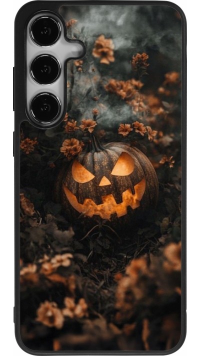 Coque Samsung Galaxy S24+ - Silicone rigide noir Halloween 2025 Pumpkin with flowers