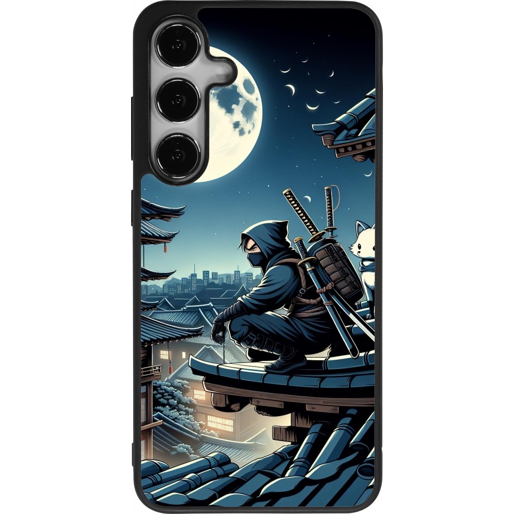Coque Samsung Galaxy S24+ - Silicone rigide noir Ninja sous la lune