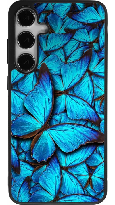Coque Samsung Galaxy S24+ - Silicone rigide noir Papillon bleu